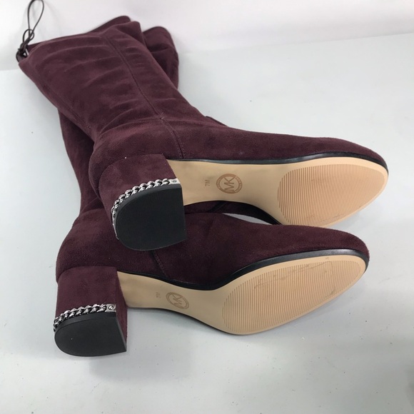 Michael Kors Wine Suede Over-the-Knee Heeled Boots - Picture 7 of 8
